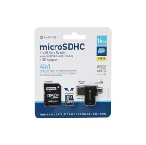 Platinet 4in1 MicroSDHC 16GB + SD adaptér + MicroSD čítačka + OTG adaptér