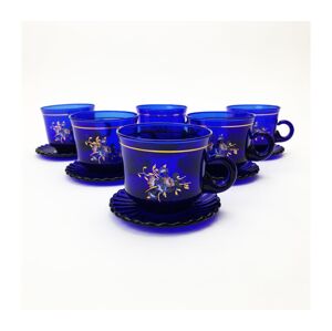 Kávová súprava modrá s motívom kytice