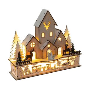 LED Vianočná dekorácia LED/2xAA dedina drevo