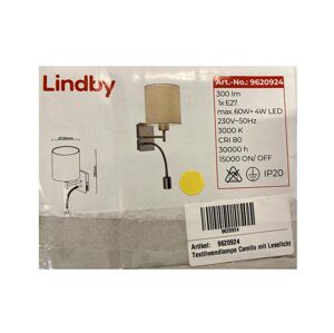 Lindby Lindby - Nástenná lampa CAMILO 1xE27/60W/230V + LED/4W/230V