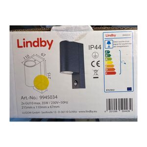 Lindby Lindby - Vonkajšie nástenné svietidlo so senzorom PALINA 2xGU10/28W/230V IP44