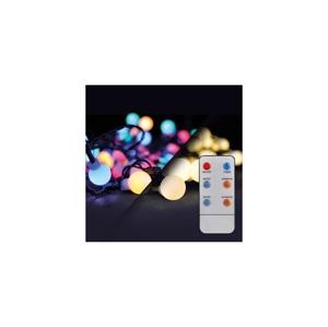 Solight LED 2v1 vonkajšia vianočná reťaz, gule, diaľkový ovládač, 100LED, RGB biela, 10m 5m, 8 funkcií, IP44